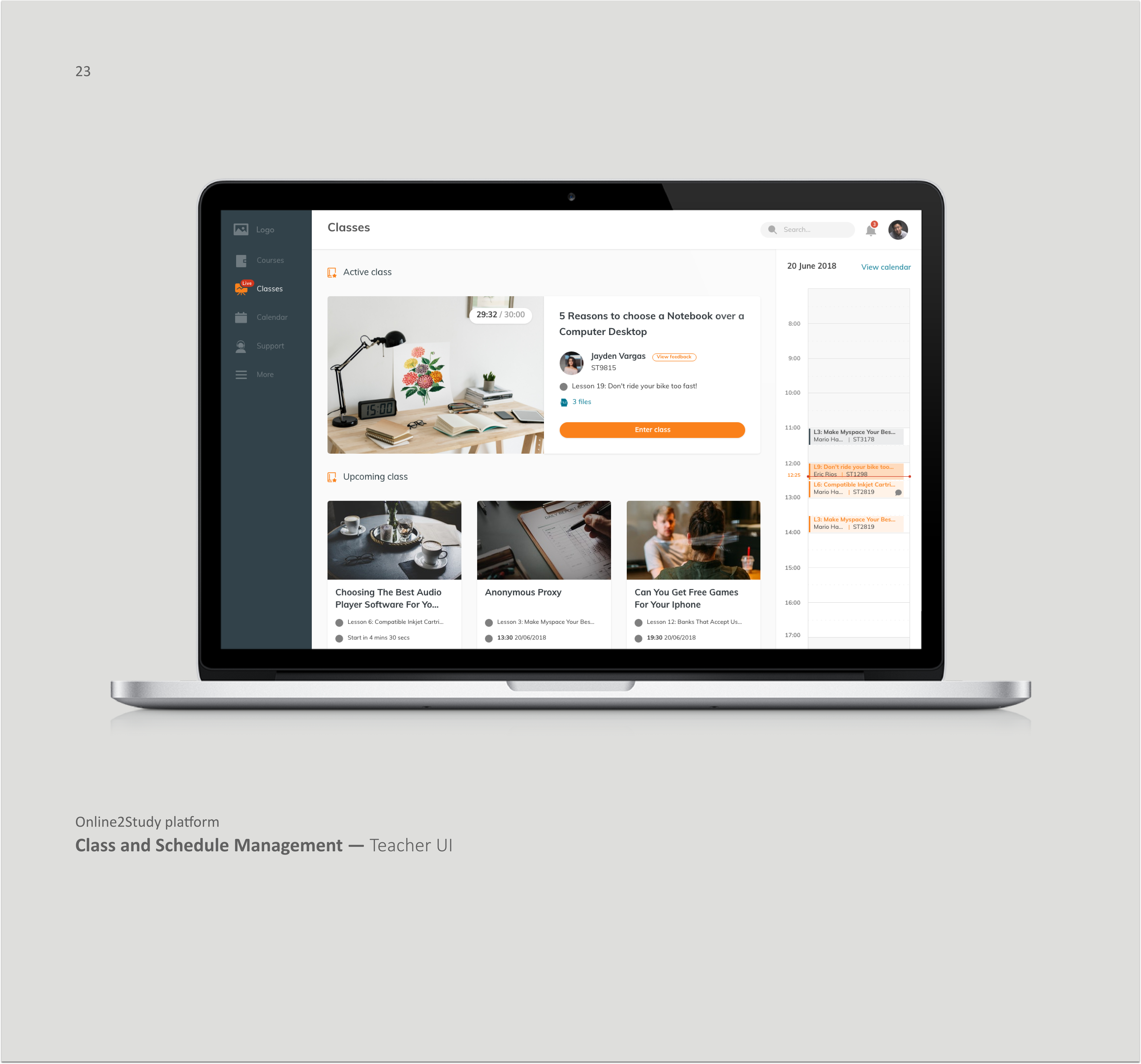 Class and Schedule Management — Teacher UI