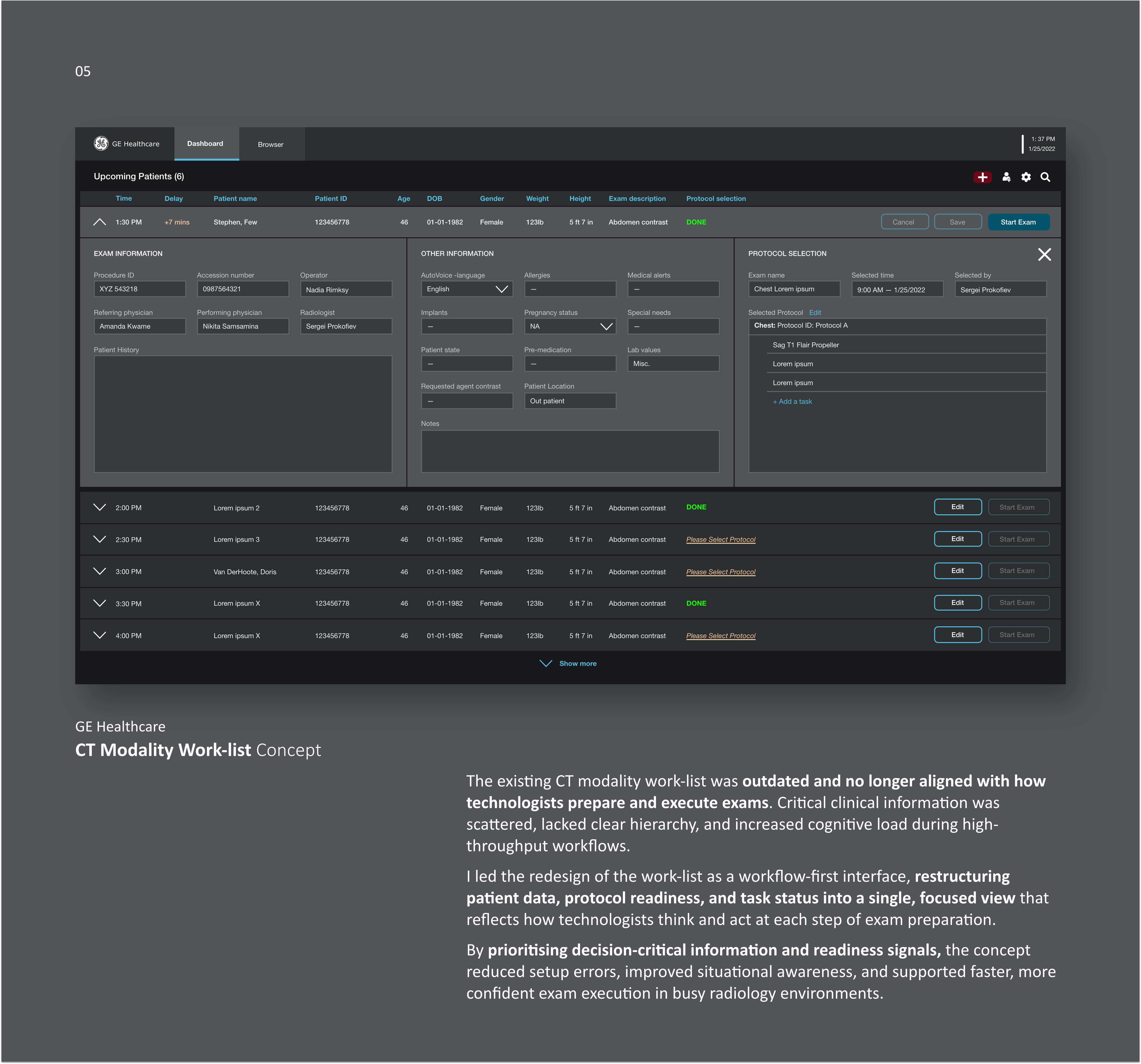 GE CT Modality Work-list Concept